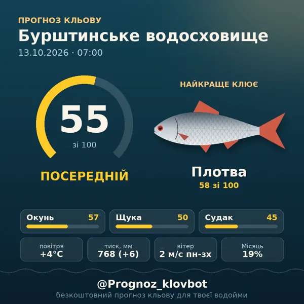 Картинка-прогноз з бота: Бурштинське водосховище, індекс 55