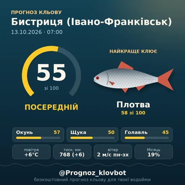 Картинка-прогноз з бота: Бистриця (Івано-Франківськ), індекс 55