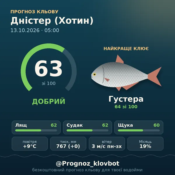 Картинка-прогноз з бота: Дністер (Хотин), індекс 63