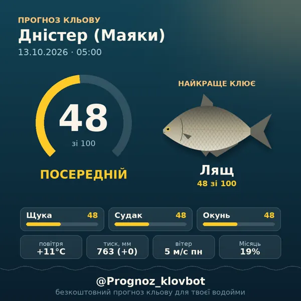 Картинка-прогноз з бота: Дністер (Маяки), індекс 48