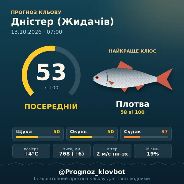 Картинка-прогноз з бота: Дністер (Жидачів), індекс 53