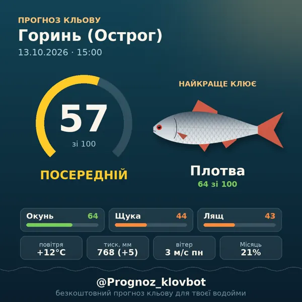 Картинка-прогноз з бота: Горинь (Острог), індекс 65