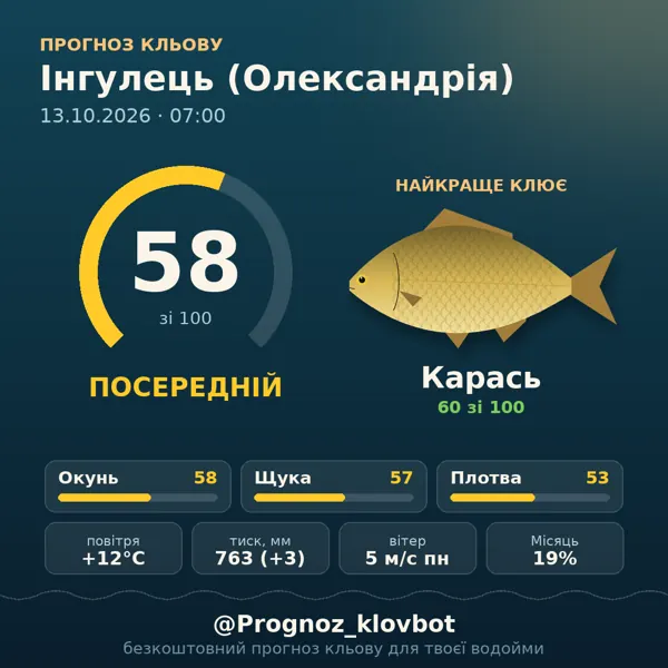 Картинка-прогноз з бота: Інгулець (Олександрія), індекс 58