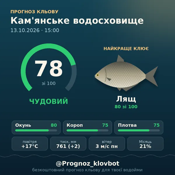 Картинка-прогноз з бота: Кам'янське водосховище, індекс 78
