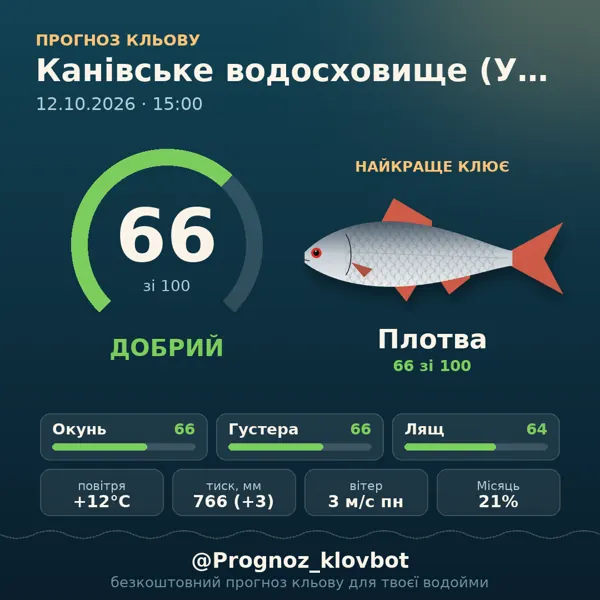 Картинка-прогноз з бота: Канівське водосховище (Українка), індекс 62