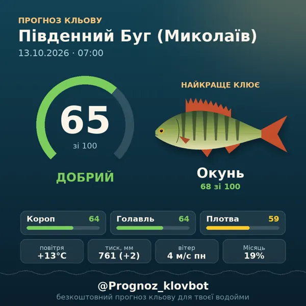 Картинка-прогноз з бота: Південний Буг (Миколаїв), індекс 65
