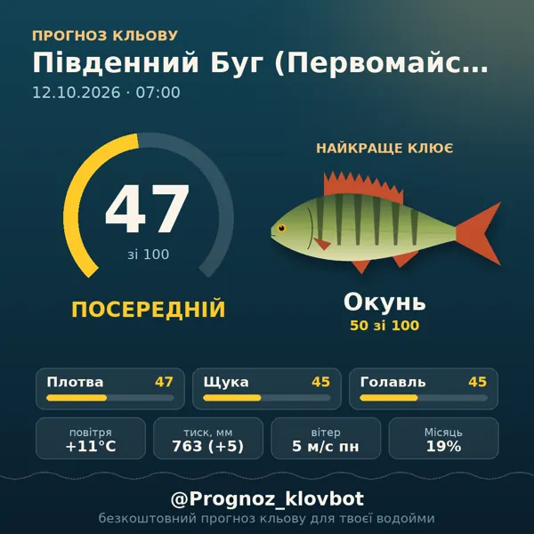 Картинка-прогноз з бота: Південний Буг (Первомайськ), індекс 47