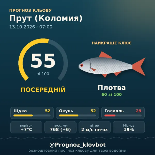 Картинка-прогноз з бота: Прут (Коломия), індекс 55