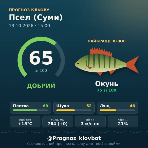 Картинка-прогноз з бота: Псел (Суми), індекс 65