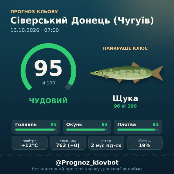 Картинка-прогноз з бота: Сіверський Донець (Чугуїв), індекс 95