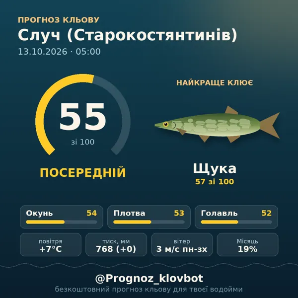 Картинка-прогноз з бота: Случ (Старокостянтинів), індекс 55