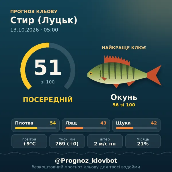Картинка-прогноз з бота: Стир (Луцьк), індекс 55