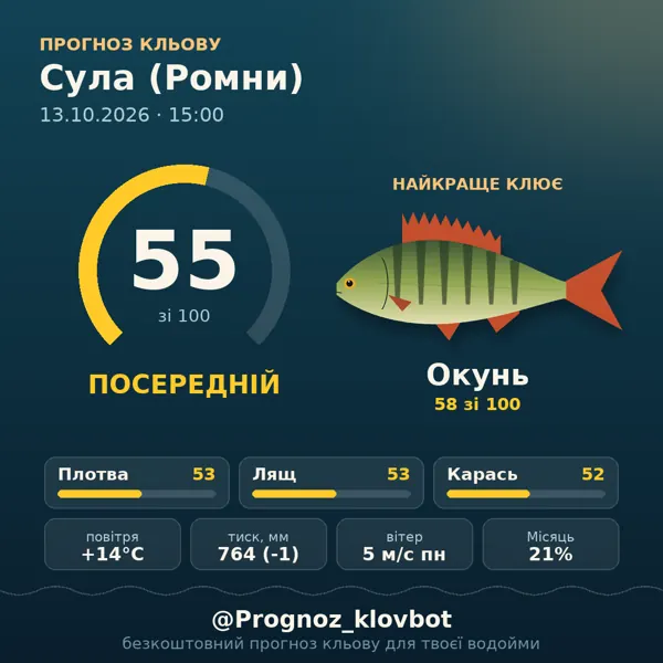 Картинка-прогноз з бота: Сула (Ромни), індекс 55