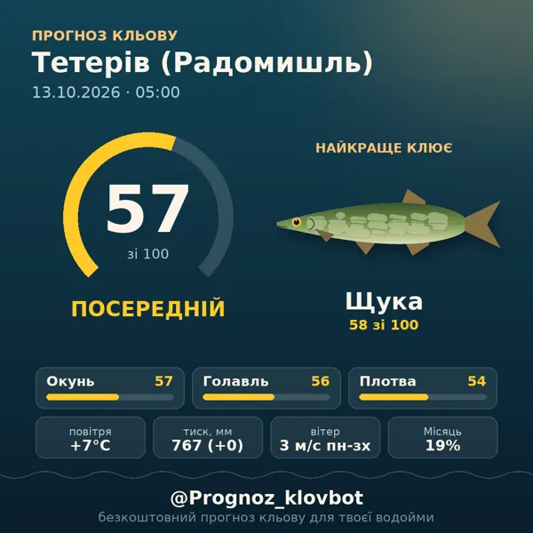 Картинка-прогноз з бота: Тетерів (Радомишль), індекс 57