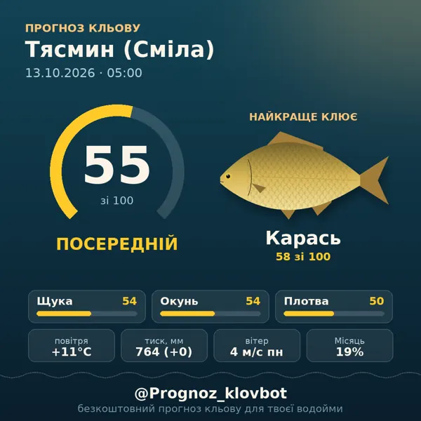 Картинка-прогноз з бота: Тясмин (Сміла), індекс 55
