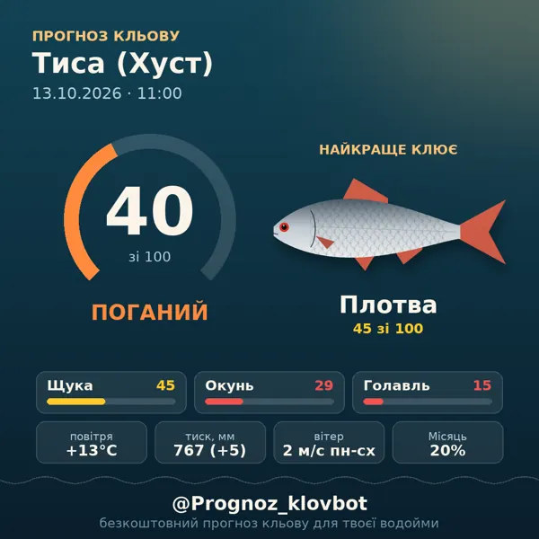 Картинка-прогноз з бота: Тиса (Хуст), індекс 40