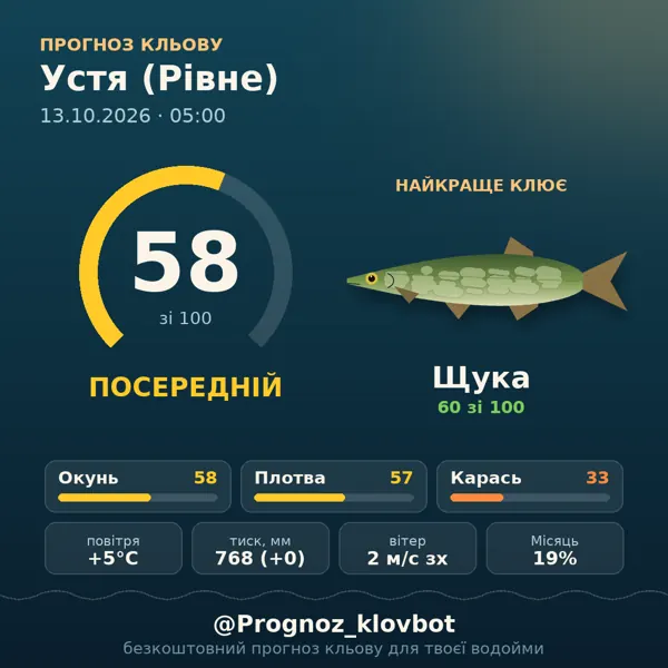 Картинка-прогноз з бота: Устя (Рівне), індекс 58