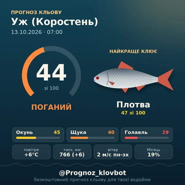 Картинка-прогноз з бота: Уж (Коростень), індекс 44