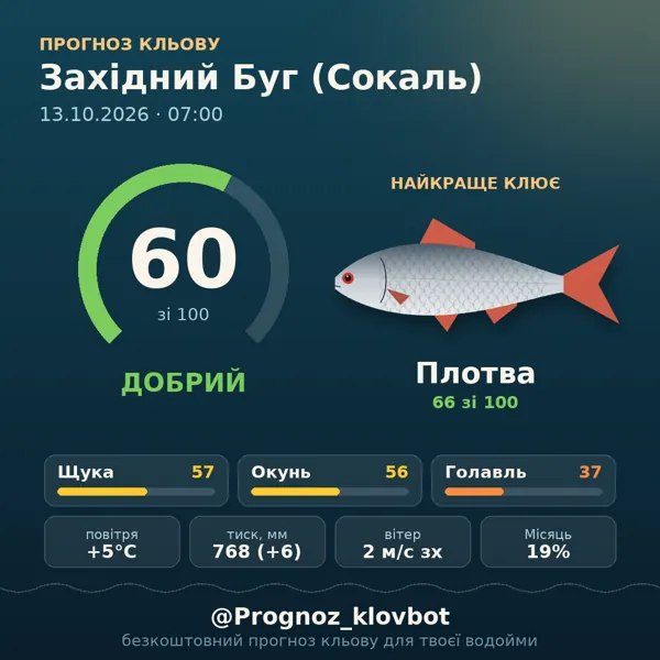 Картинка-прогноз з бота: Західний Буг (Сокаль), індекс 60