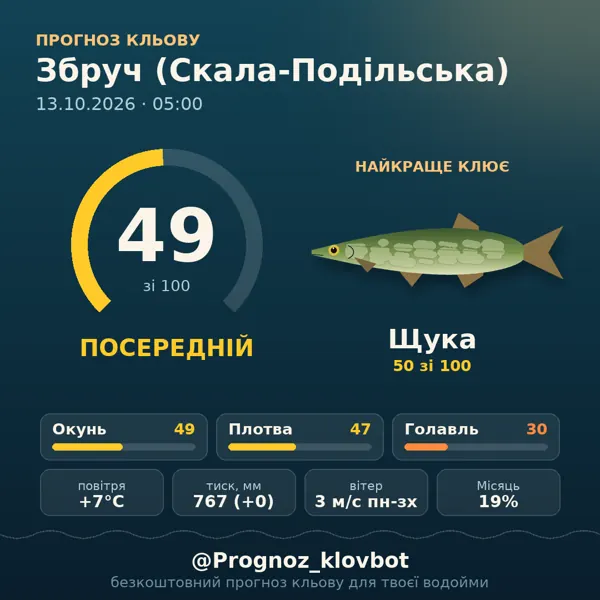 Картинка-прогноз з бота: Збруч (Скала-Подільська), індекс 49
